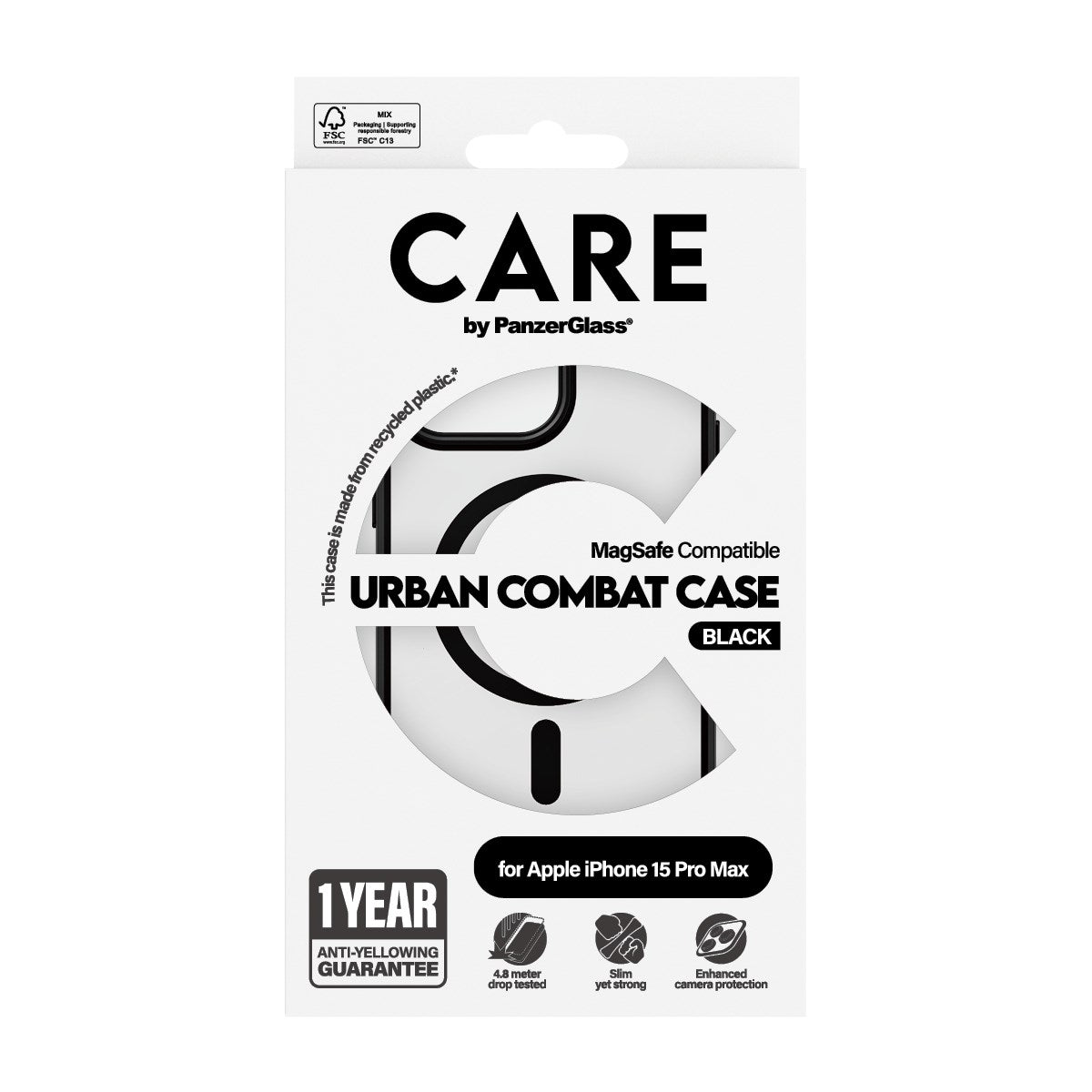 CARE by PanzerGlass® Flagship Case Transparent Urban Combat m. Schwarz MagSafe iPhone 15 Pro Max